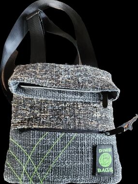 Gray Tweed Crossbody with Neon Green Stitching